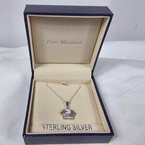 Sterling Silver Crown Necklace Clear CZ stones by Five Minutes Lobster Clasp 925